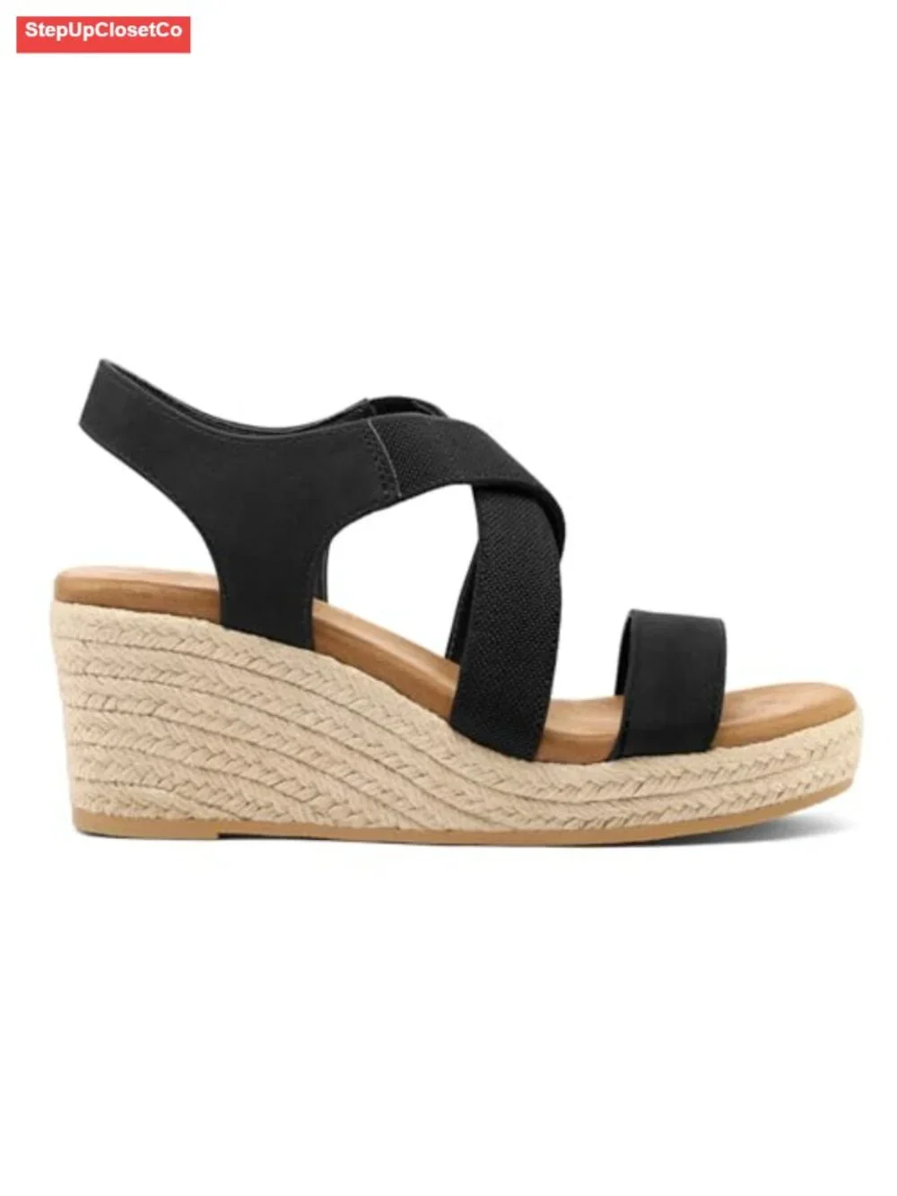 Platform Wedge Espadrille Sandals with Elastic Straps Open Toe Slip On Summer